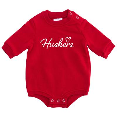 Nebraska Zoozatz Infant Script Heart Fleece Onesie