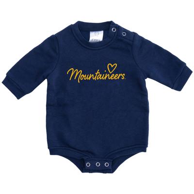 West Virginia Zoozatz Infant Script Heart Fleece Onesie