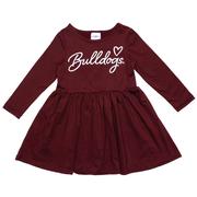  Mississippi State Zoozatz Toddler Script Heart Long Sleeve Dress