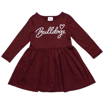 Mississippi State Zoozatz Toddler Script Heart Long Sleeve Dress