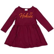  Virginia Tech Zoozatz Toddler Script Heart Long Sleeve Dress