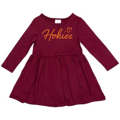 Virginia Tech Zoozatz Toddler Script Heart Long Sleeve Dress