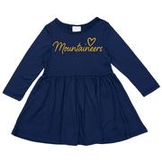  West Virginia Zoozatz Toddler Script Heart Long Sleeve Dress