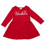  Nebraska Zoozatz Toddler Script Heart Long Sleeve Dress