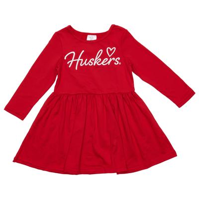 Nebraska Zoozatz Toddler Script Heart Long Sleeve Dress