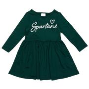  Michigan State Zoozatz Toddler Script Heart Long Sleeve Dress