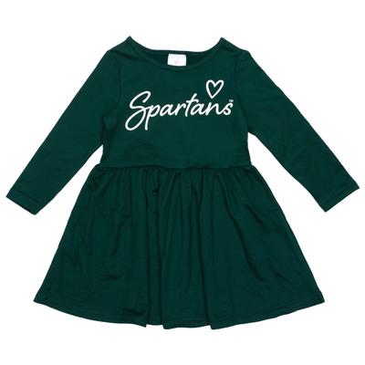 Michigan State Zoozatz Toddler Script Heart Long Sleeve Dress