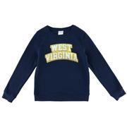  West Virginia Zoozatz Youth Glitter Arch Fleece Crew