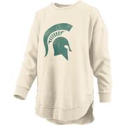  Michigan State Pressbox Women's Distressed Logo Vintage Wash Poncho