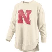  Nebraska Pressbox Women's Distressed Logo Vintage Wash Poncho