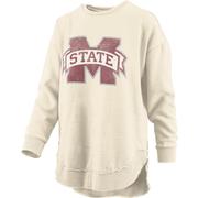  Mississippi State Pressbox Women's Distressed Logo Vintage Wash Poncho