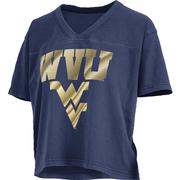  West Virginia Pressbox Women's Teagan Waist Length V Neck Jersey