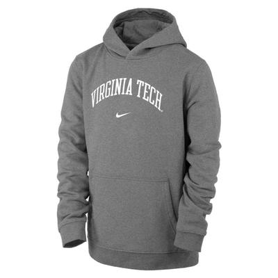 Virginia Tech Nike YOUTH Arch Club Fleece Hoodie DK_HEATHER