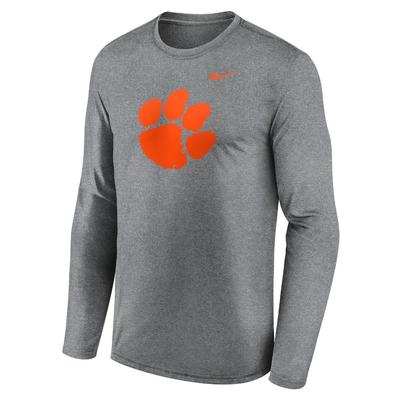 Clemson Nike Legend Primary Logo Long Sleeve Tee DK_GREY_HTHR