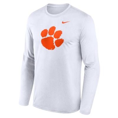 Clemson Nike Legend Primary Logo Long Sleeve Tee WHITE