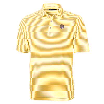 LSU Cutter and Buck Vault Sailor Striped Virtue Eco Pique Polo