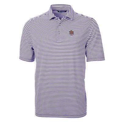 LSU Cutter and Buck Vault Sailor Striped Virtue Eco Pique Polo PURPLE