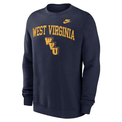 West Virginia Nike Embroidered Arch Vault Fleece Crew COLLEGE_NAVY