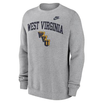 West Virginia Nike Embroidered Arch Vault Fleece Crew DK_GREY_HTHR