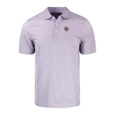 LSU Cutter & Buck Vault Sailor Pike Eco Symmetry Print Stretch Recycled Polo WHITE/PURPLE