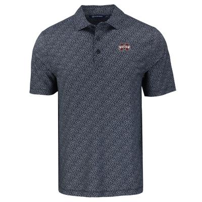 Mississippi State Cutter & Buck Pike Eco Pebble Print Stretch Recycled Polo BLACK/WHITE