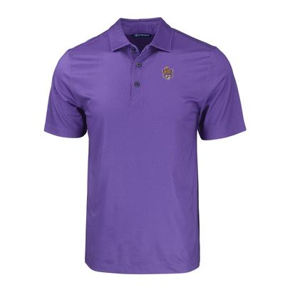 LSU Cutter & Buck Vault Sailor Pike Eco Tonal Geo Print Polo PURPLE