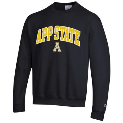 App State Champion Applique Arch Over Logo Crew BLACK