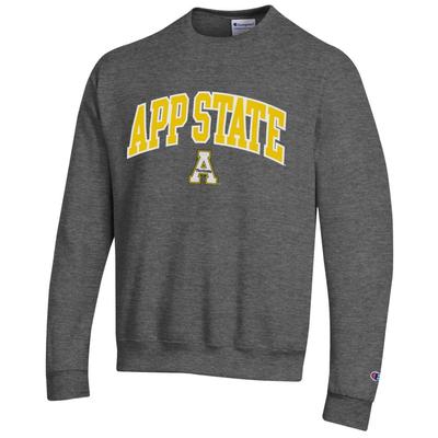 App State Champion Applique Arch Over Logo Crew GRANITE_HTHR