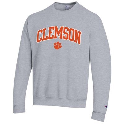 Clemson Champion Applique Arch Over Logo Crew HTHR_GREY