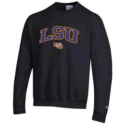 LSU Champion Applique Arch Over Logo Crew BLACK