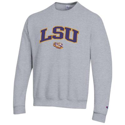 LSU Champion Applique Arch Over Logo Crew HTHR_GREY