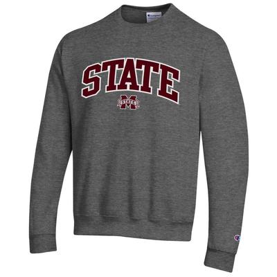 Mississippi State Champion Applique Arch Over Logo Crew GRANITE_HTHR