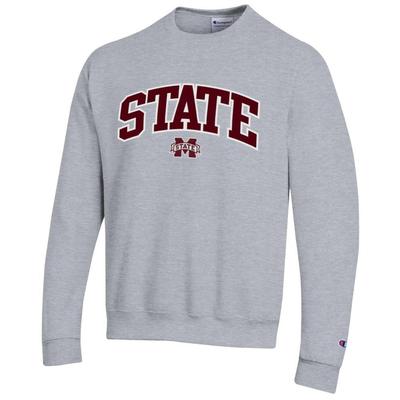 Mississippi State Champion Applique Arch Over Logo Crew HTHR_GREY