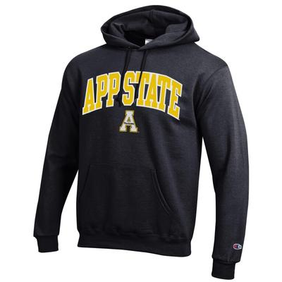 App State Champion Applique Arch Over Logo Hoodie BLACK