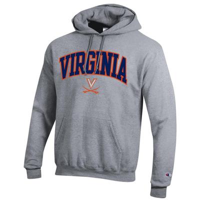 Virginia Champion Applique Arch Over Logo Hoodie HTHR_GREY