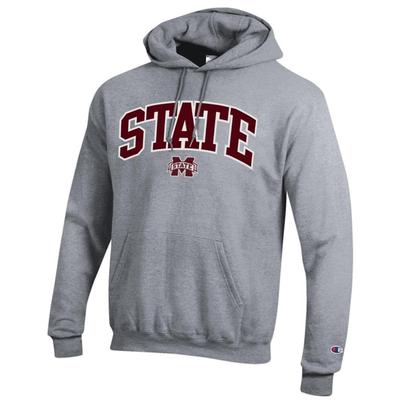 Mississippi State Champion Applique Arch Over Logo Hoodie HTHR_GREY