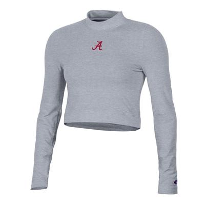 Alabama Champion Women's Fitted Long Sleeve Mock Crop Top OXFORD_GREY