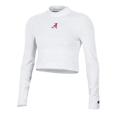 Alabama Champion Women's Fitted Long Sleeve Mock Crop Top WHITE