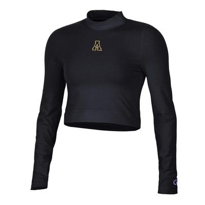 App State Champion Women's Fitted Long Sleeve Mock Crop Top