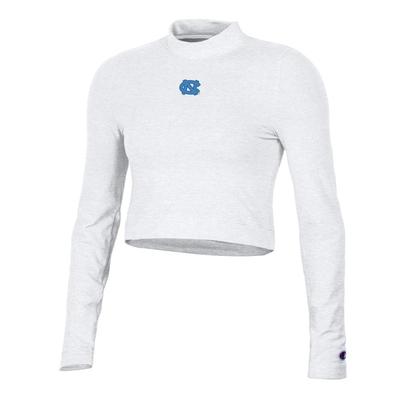 UNC Champion Women's Fitted Long Sleeve Mock Crop Top WHITE