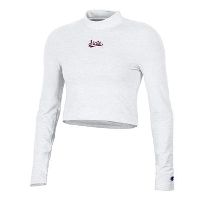 Mississippi State Champion Women's Fitted Long Sleeve Mock Crop Top WHITE