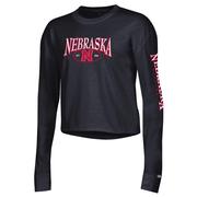  Nebraska Champion Women's Boyfriend Cropped Long Sleeve Tee