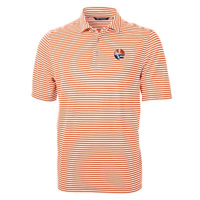 Florida Cutter and Buck Vault Circle Striped Virtue Eco Pique Polo ORANGE