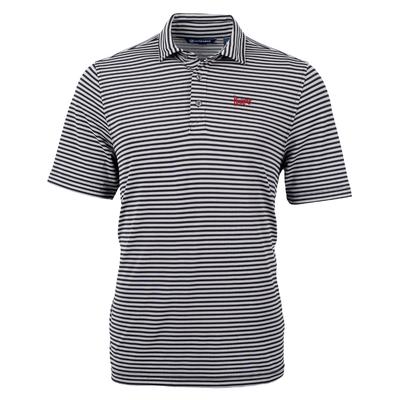 Nebraska Cutter and Buck Huskers Script Striped Virtue Eco Pique Polo BLACK