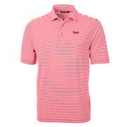  Nebraska Cutter And Buck Huskers Script Striped Virtue Eco Pique Polo