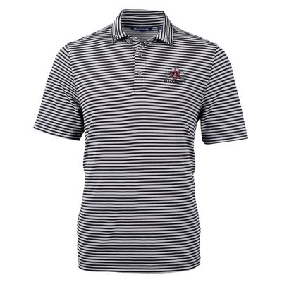 Nebraska Cutter and Buck Blackshirts Striped Virtue Eco Pique Polo BLACK