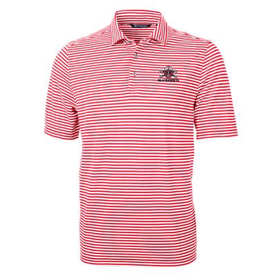 Nebraska Cutter and Buck Blackshirts Striped Virtue Eco Pique Polo RED