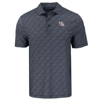 Mississippi State Cutter & Buck Interlock Pike Pebble Print Polo BLACK/WHITE