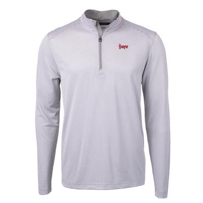 Nebraska Cutter & Buck Huskers Script Eco Pique Micro Stripe 1/2 Zip Pullover