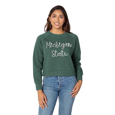 Michigan State Chicka-D Rope Embroidery Boxy Raglan Crew